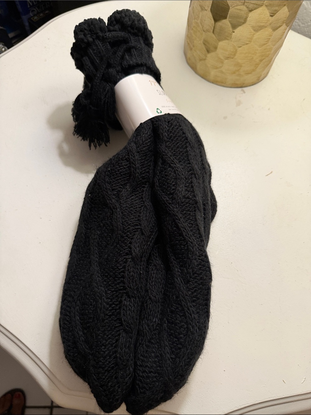 Black Cable-Knit Women's Pom-Trim Socks